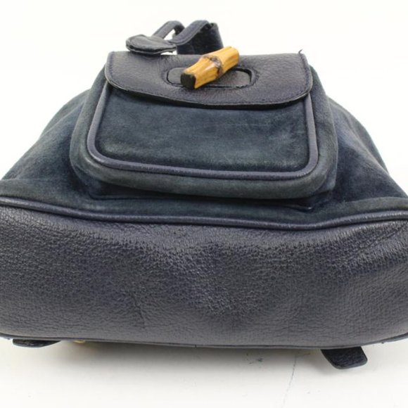 Gucci Navy Suede Bamboo Mini Backpack 56gz421s - Picture 8 of 12